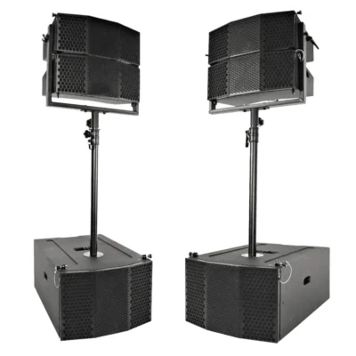 Pair of Compact 3×10 Line Array Subwoofers, Four Compact 2×5 Line Array Speakers, & 2 Mounting Poles